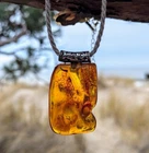 Amber Pendant Cognac Color Natural Baltic Polished Amulet Unisex Authentic