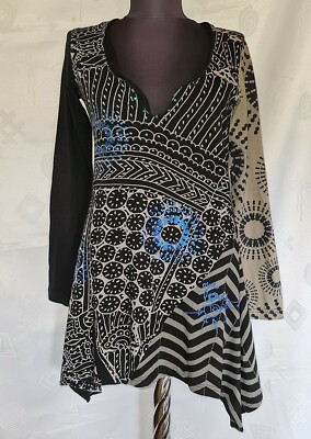 AUTHENTIC DESIGUAL LOGO POP ART BLACK GRAY COTTON WOMENS BLOUSE SIZE US M 38