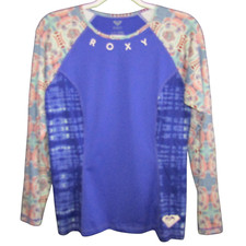 Roxy Rash Guard Blue Long Sleeve Swim Top Womens Size L Tie Dye Surf Beach Heart