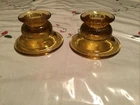 Set of 2 Vintage Amber Federal Depression Madrid Glass Candle Holders 2.25" H