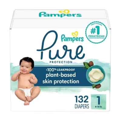 Pampers Pure Protection Baby Diapers - Size 1, 132 Count, Hypoallergenic