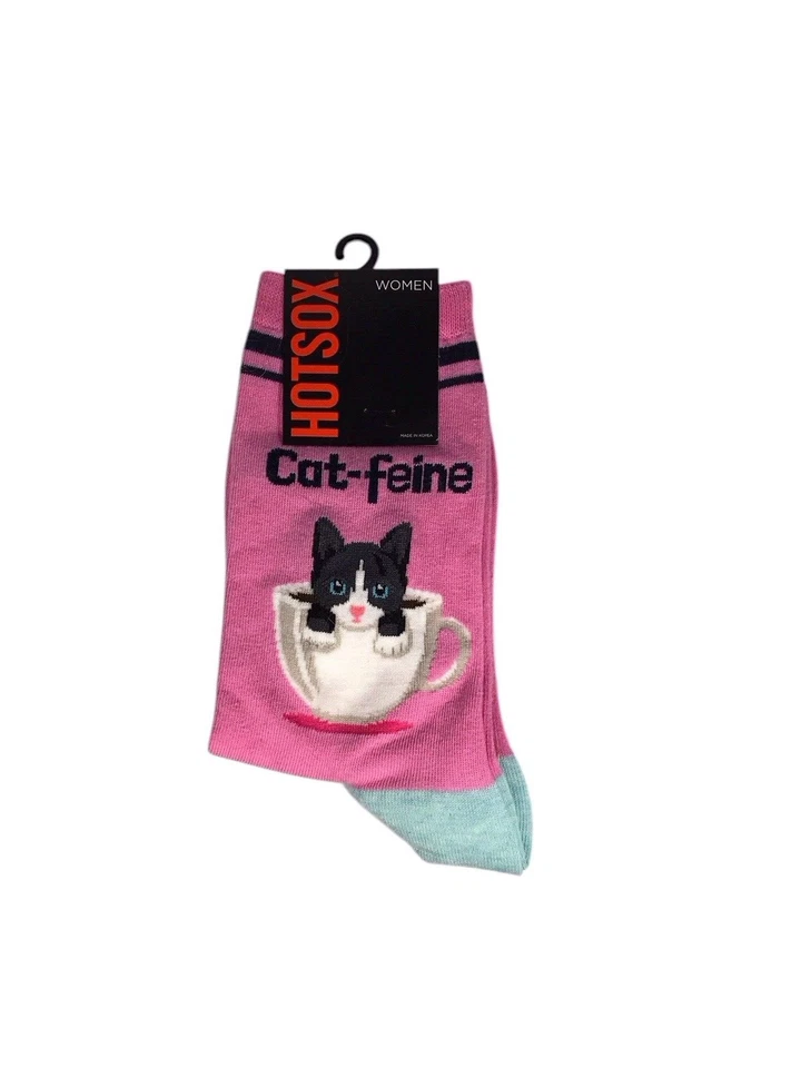 Meias Cat-Feine Cat Crew 1 par smoking café verde rosa feminino 9-11 Hot Sox - Imagem 2 de 4