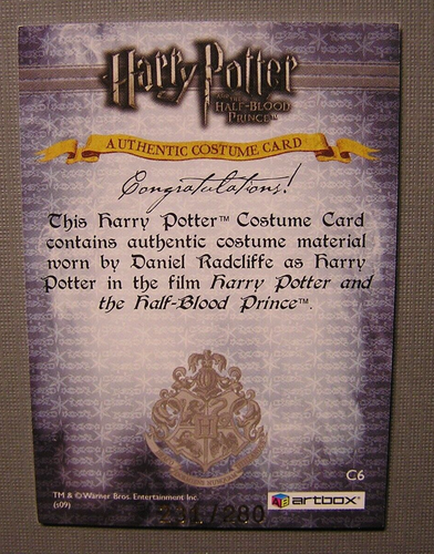 Harry Potter-Daniel Radcliffe-HBP-Screen Used-Relic-Film-Cinema-LE-Costume Card - Picture 2 of 2