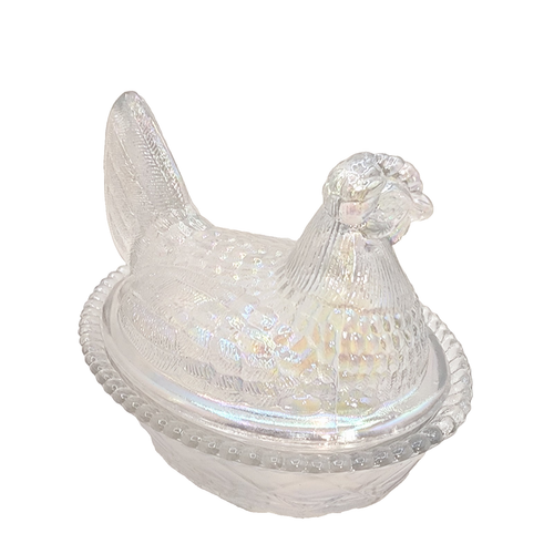5" Chicken Hen Crystal Carnival Woven On Covered Basket Westmoreland Candy - Picture 5 of 19