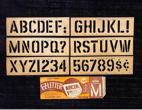 Letter and Number Stencils Gothic 3-inch Vintage, Cardboard, E-Z Stencil Co.