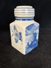 Delft Blauw Ceramic Windmill Spice Jar- Handpainted In Holland