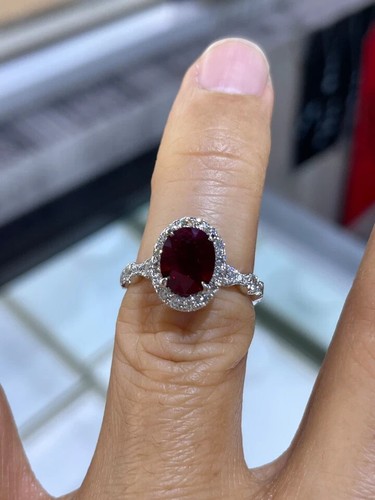 AAA 5.00 Ct Oval Cut Natural Ruby Diamond Engagement Ring 14K White Gold Solid - Picture 2 of 5