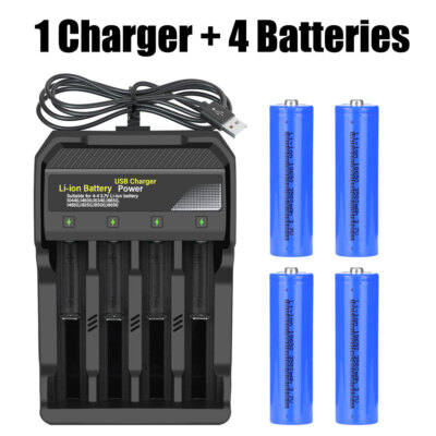 4pcs 3500Mah Rechargeable Battery w/Charger 3.7V Li-ion Batteries High Capacity