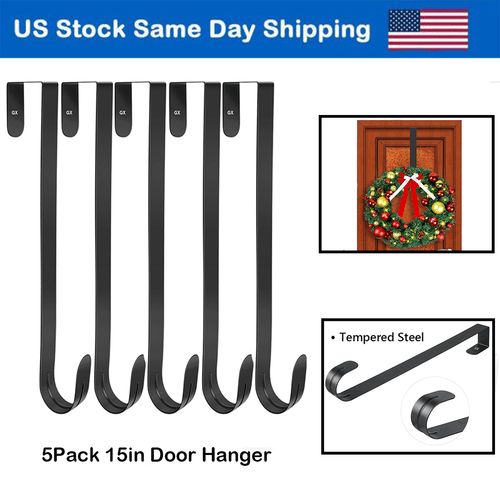 Kranz Aufhänger schwarz Metall über der Tür Haken Mantel Handtuch Tasche 15" lang Halter Kit - Bild 1 von 8