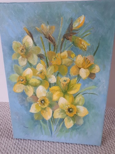Vintage Oil Painting Daffodils Flower Painting Canvas Original Artwork 36cm X 25 - Picture 5 of 17
