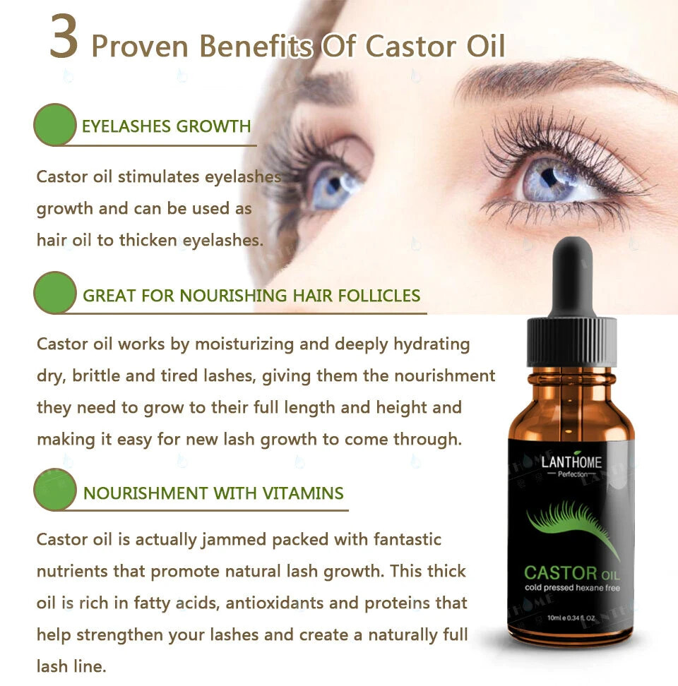 3 Natural Castor Oil Eyelash Hair Growth Eyebrow Cold Pressed Long Lashes Drops