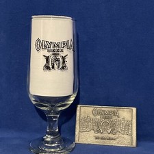 Vintage OLYMPIA BEER "It's the Water" Metal Belt Buckle and Stemmed Beer Glass