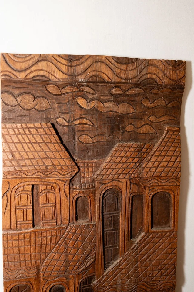 Panel de pared de madera tallado a mano vintage arte decorativo único Castlecore sólido Foto 2 de 4