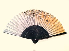 Chinese Bamboo Hand Folding Fan with Printed Cherry Blossom Flower Pattern