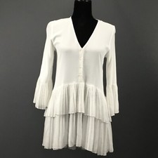 Zara Woman Top Mini Dress Womens M White Pleated Layered Chiffon Button Front
