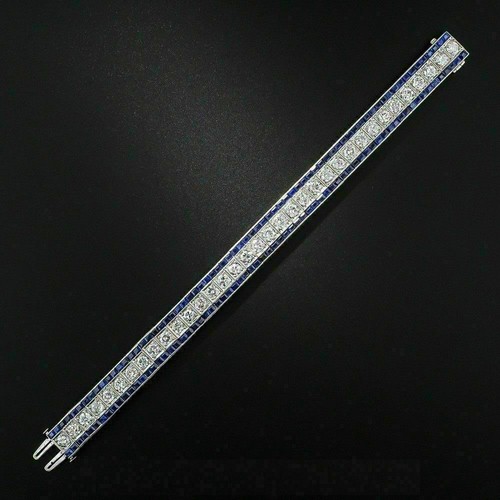 15.00 Ct Round Cut Blue Sapphire Gorgeous Tennis Bracelet 14k White Gold Finish - Picture 2 of 5