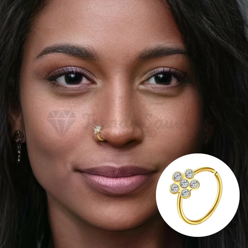 14ct Gold Filled 925 Sterling Silver 8MM Round CZ Flower Ear Hoop Nose Stud Ring