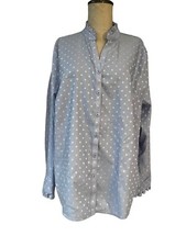 Chico?s 3 No Iron Blue/white polka dot Button front ruffleBlouse Chicos Size 16