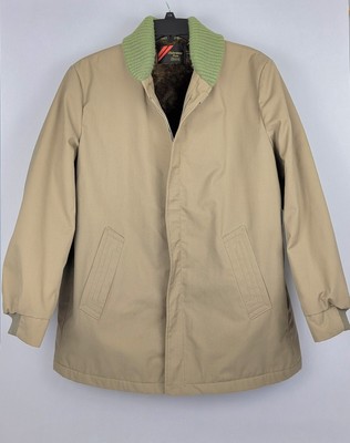 Sears Outerwear khaki work coat jacket Large green rib knit collar 