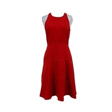 Banana Republic Dress Women 0 Red High Neck Sleeveless Keyhole Back Lined Flare