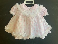 Vtg Bryan Baby Girl PINK White Dress Lace Ruffle Pinafore Dress Bloomers SET 3-6