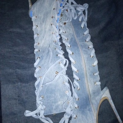 '' LACE IT UP GLADIATOR VIBE '' Size: 9 tone Washed Denim (Fast shipping)