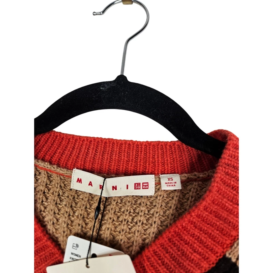 NUEVO Suéter Pullover Marni Uniqlo XS Naranja Quemado Mezcla Lana Bloque de Color Foto 3 de 4