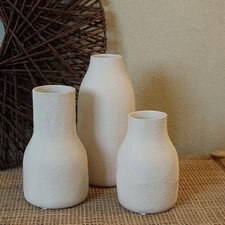 Ceric Vases for Home Decor - Matte White Textured Vase, Decorative Vases