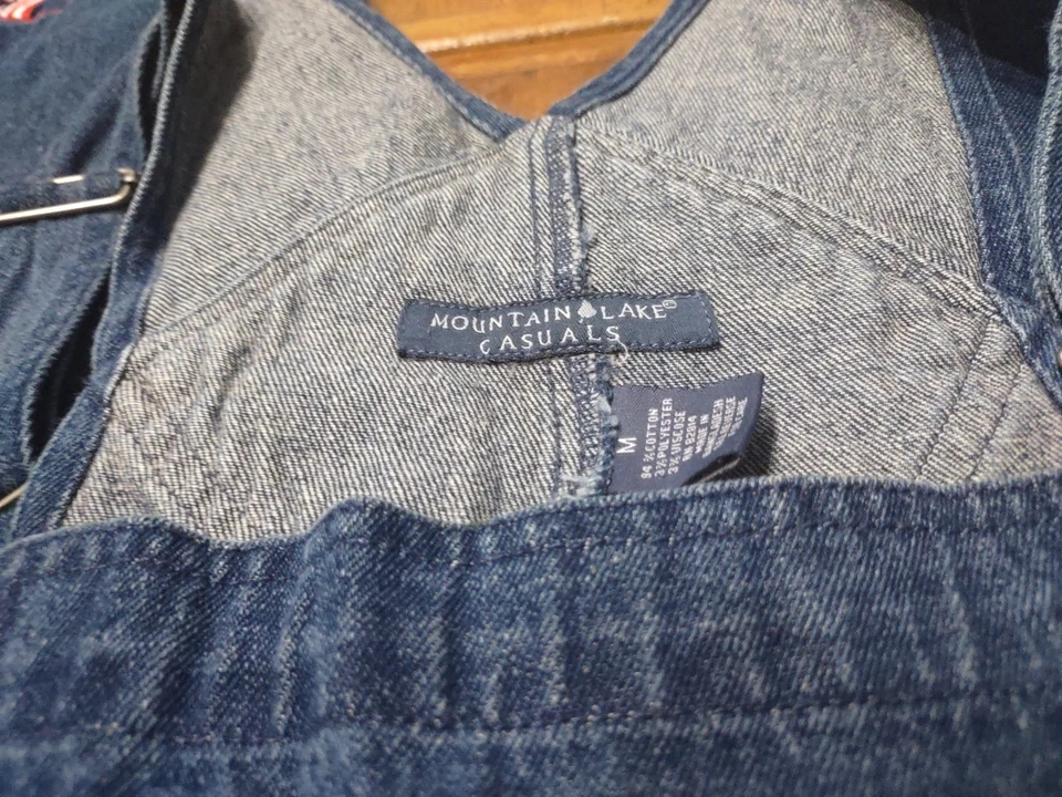 Mono Jean Mountain Lake Patriótico Bordado Azul Babero Capris Bandera Mujer M Foto 3 de 4