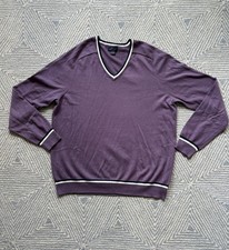 Brooks Brothers 346 V-Neck Sweater - Cotton/Cashmere - Purple - Large