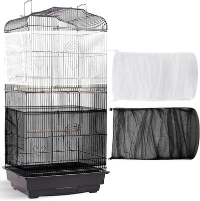 2 Pieces Adjustable Bird Cage Seed Catcher Birdcage Cover Nylon Mesh Netting Sof