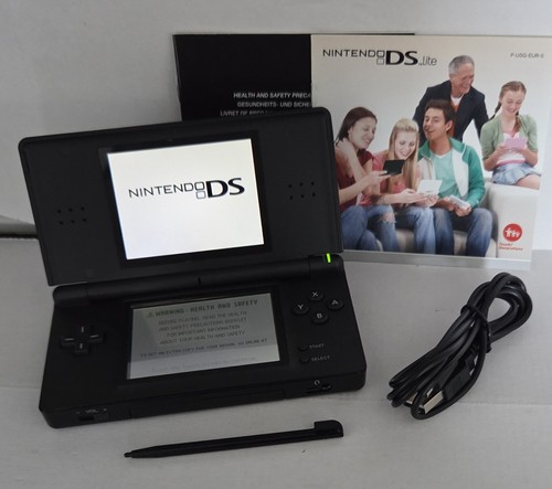 Nintendo Ds Lite Console Black With User Manuals & Charger EXCELLENT CONDITION
