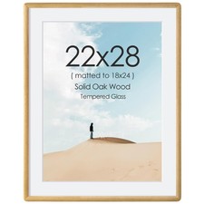 22x28 Picture Frame for Wall, Solid Oak Wood Picture Frame with Tempered Glas...