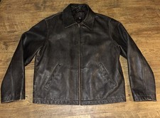 Vintage J. Crew Leather Mens Flight Full Zip Jacket Lined Large Brown