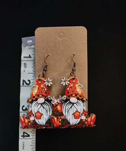 Herbst Wichtel Ohrringe Schmuck Peace Orange Baumeln Erntedankfest - Bild 2 von 2