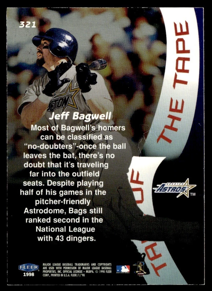 1998 Fleer Tradition Tale of the Tape Jeff Bagwell Houston Astros #321 - Image 2 of 2