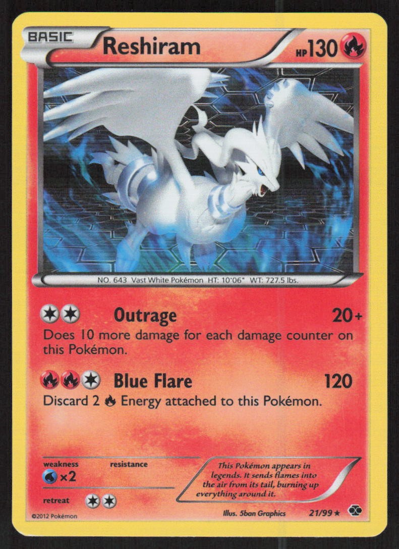Reshiram 21/99 Rare Next Destinies Pokemon Lightly Played