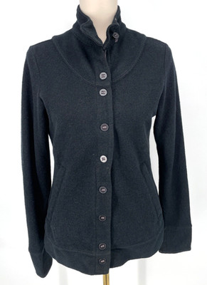 Ibex Women's M Merino Wool Black Button Up Sweater Long Sleeve Jacket high neck