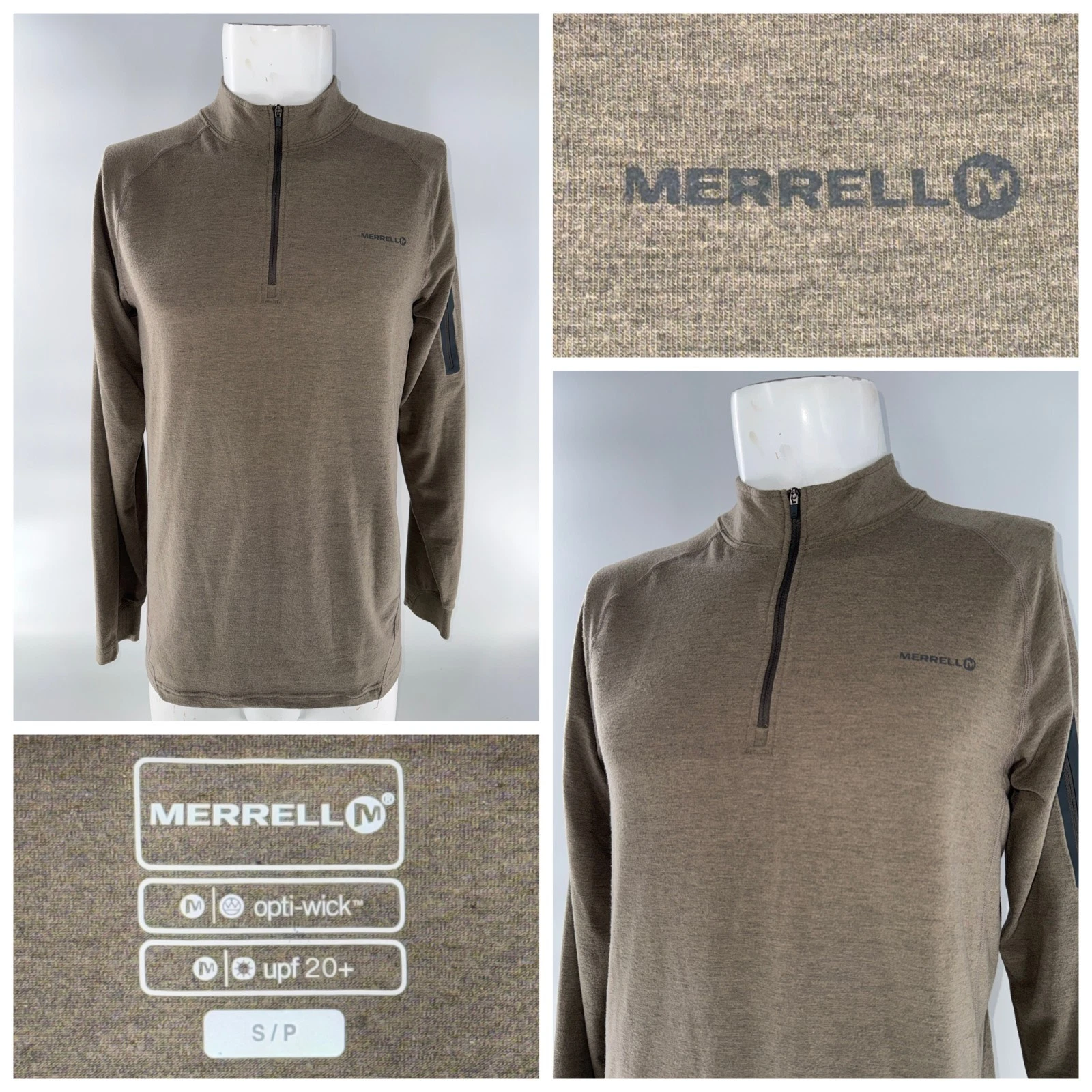 Merrell 1/4 Zip Pullover Men’s S Brown Polyester Stretch Long Sleeves YGI B6-26