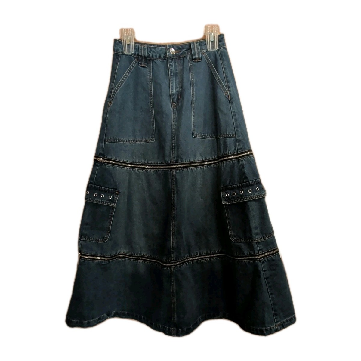 Social Collision Zip Off Denim Cargo Maxi Skirt S Midi Mini Grunge