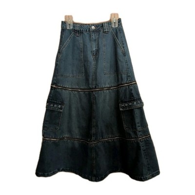 Social Collision Zip Off Denim Cargo Maxi Skirt S Midi Mini Grunge