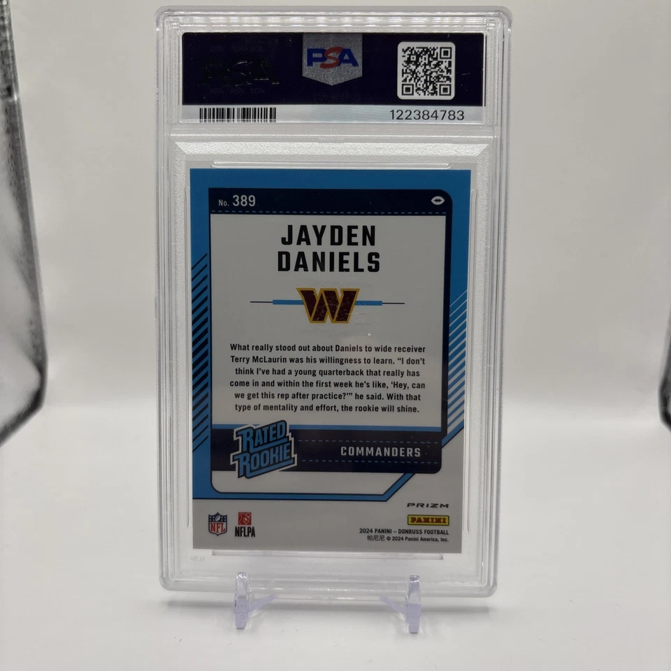 Vista previa óptica Panini Donruss 2024 #389 Jayden Daniels Red Wave radiocontrol novato PSA 9 Foto 2 de 2