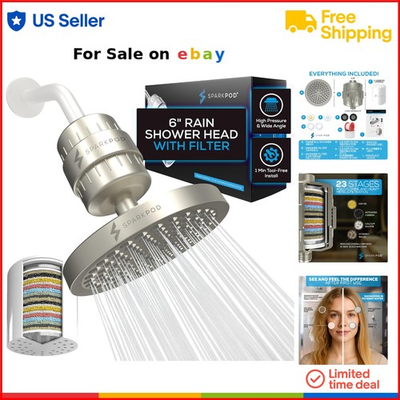 #ad #ad Filtered Shower Head Set 23 Stage High Pressure 6 Inch Round Brushed Nickel $71.97