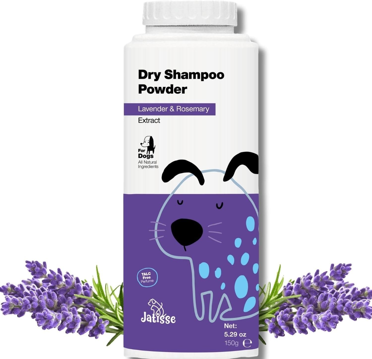 Dry Shampoo for Dogs, Powder with Lavender and Rosemary Whit