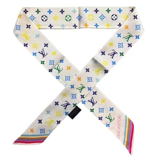 Louis Vuitton x Takashi Murakami Silk Monogram White Multicolor Bandeau BB Scarf