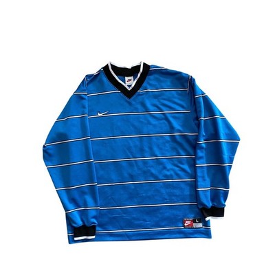 1990s Vintage Nike Team Sports Blue Striped Long Sleeve V-Neck