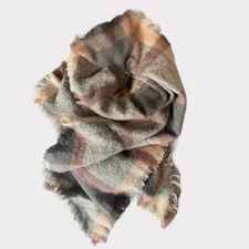 Soft Acrylic Polyester Pale Pink Gray Cream Blanket Scarf 27" x 90"