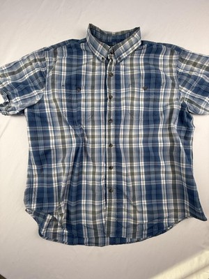 C.E. Schmidt Workwear Shirt Mens 2XL Blue Plaid Short Sleeve Button Up Casual