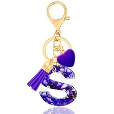 Purple Letter S Keychain for Women, Heart Resin Initial Bag Charm S-PURPLE 