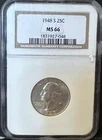 1948-S 25C Silver Washington Quarter - NGC MS66